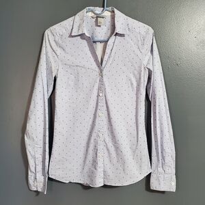 H&M White Blue Stripe Shirt Tiny Blue Flowers Long Sleeve Women's Size 2